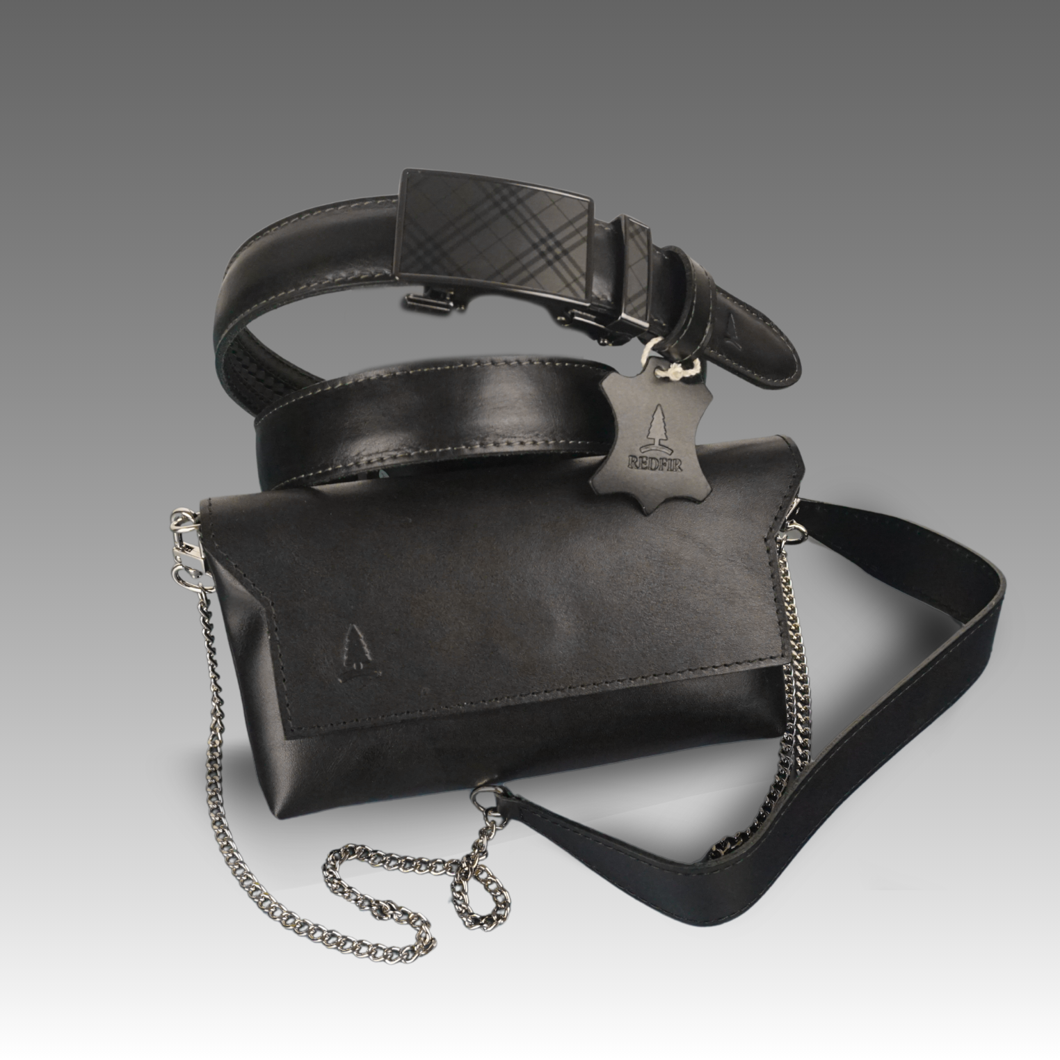 Stylový černý set pro dámy Noir - opasek a kabelka