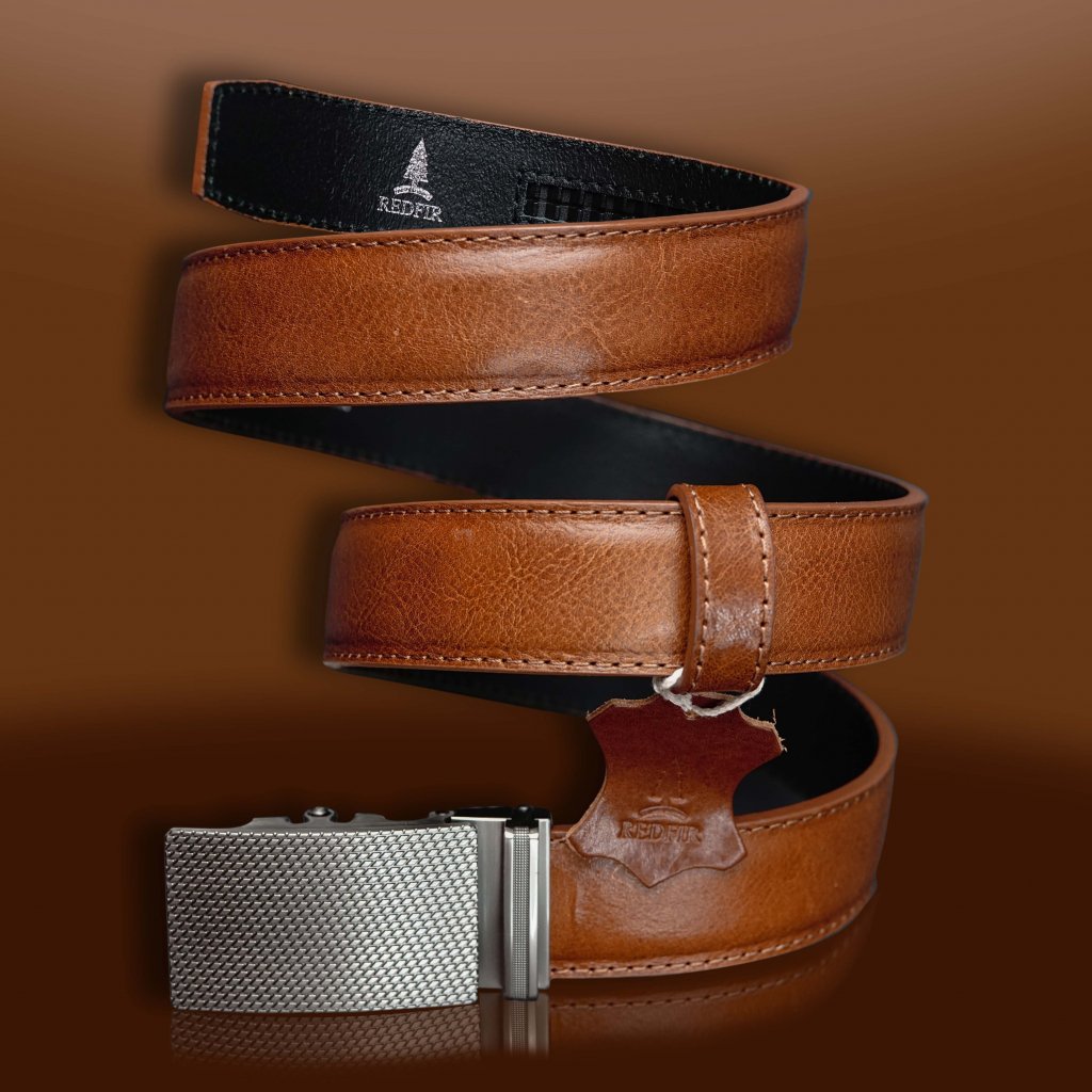 Pánský kožený hnědý opasek Lucky se sponou Silver stripes