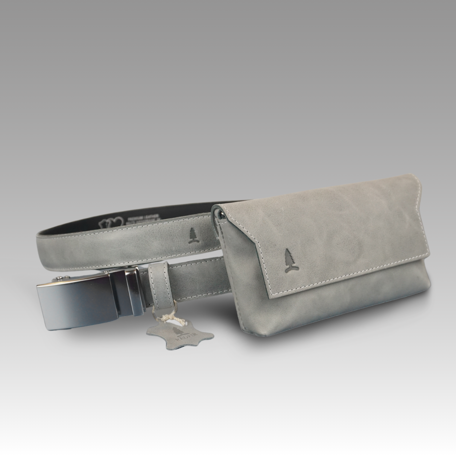 Štýlový šedý set pre dámy Challenger - opasok a kabelka
