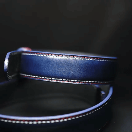 Pánský kožený modrý opasek Unique se sponou Silver stripes