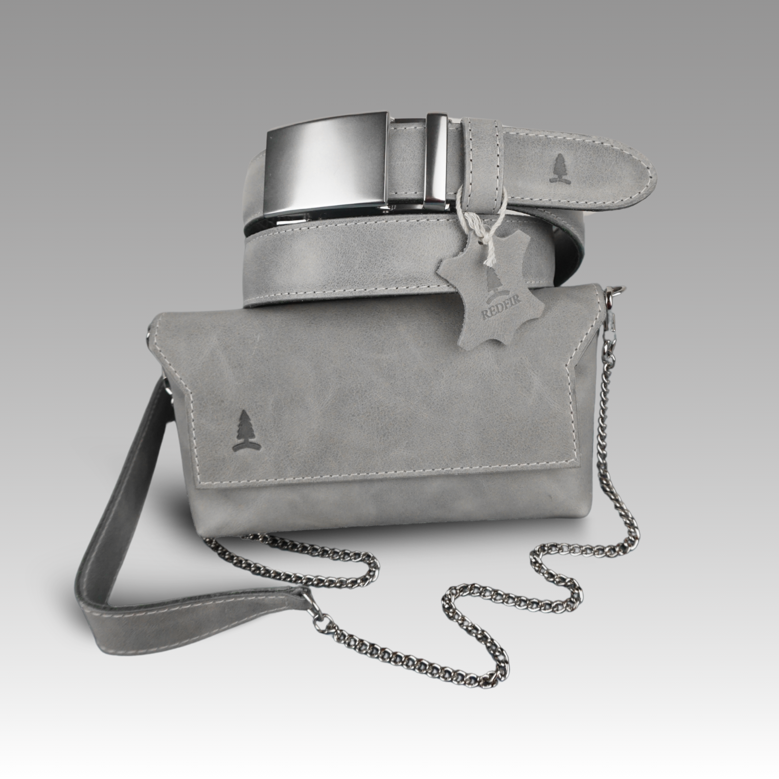 Štýlový šedý set pre dámy Challenger - opasok a kabelka